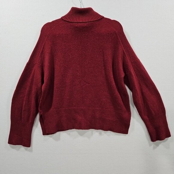 J Crew Womens Turtleneck Sweater Medium Burgendy Alpaca Merino Wool Side Slit - Picture 2 of 11